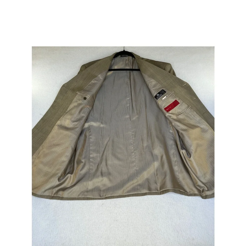 FUBU THE COLLECTION Blazer Mens 46L Olive Tan 100% Wool 4 Button Herringbone